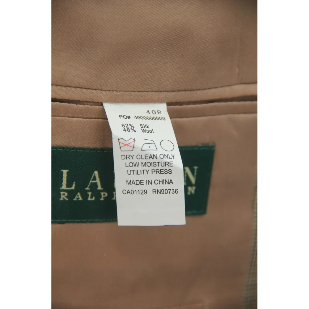 Lauren Ralph Lauren Blazer Men 40R Beige Wool Silk Houndstooth Sport Coat Jacket